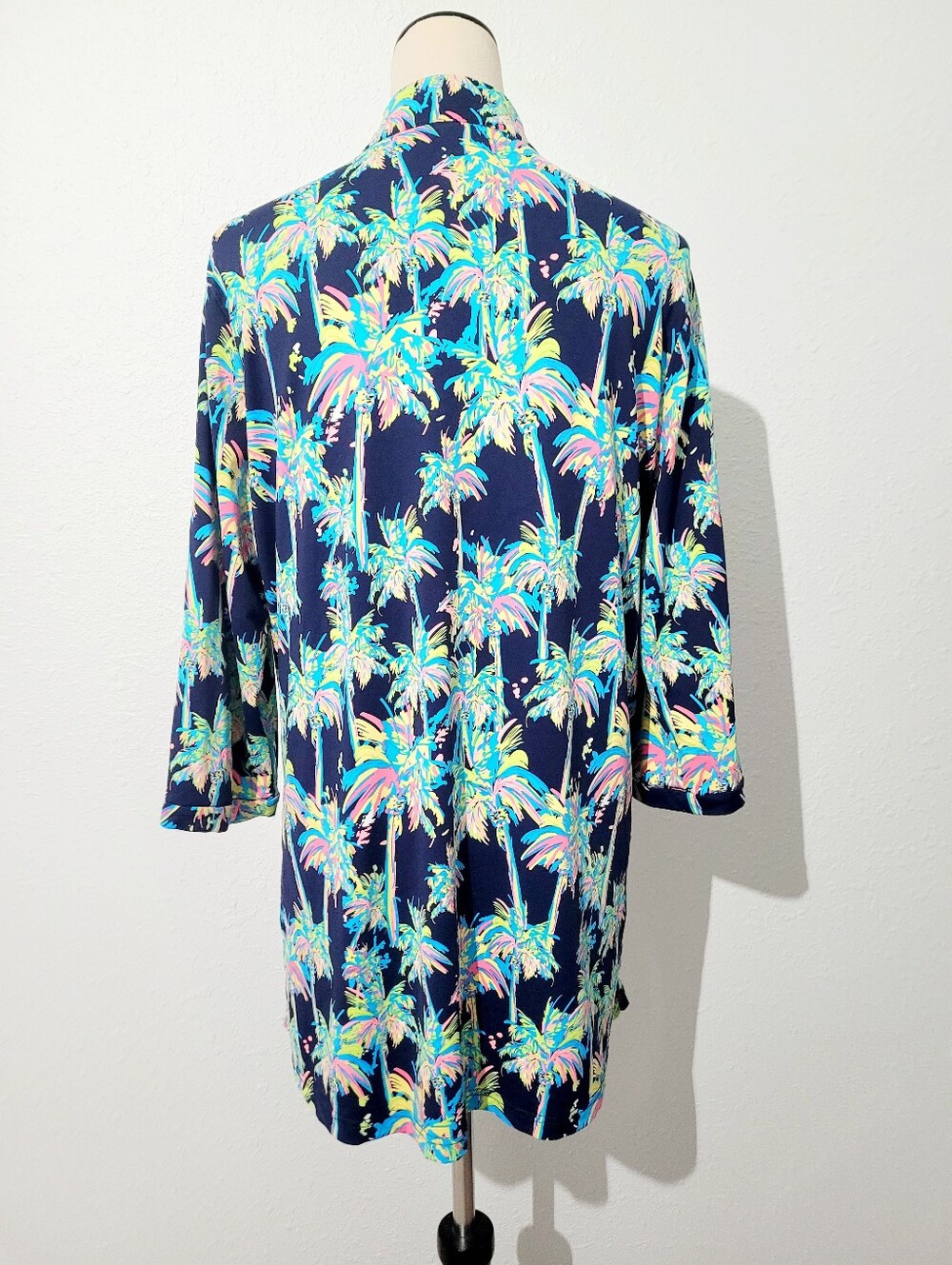 Lulu-B Tropical Palm Print Liquid Knit Tunic Top Large Navy Beach Cover Up - Picture 5 of 12